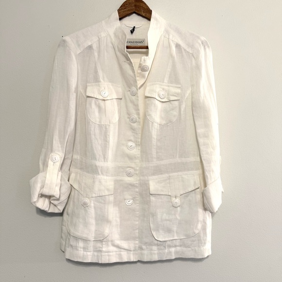 Schneiders Salzburg White Linen Women's Safari Jacket US Size 8 Button Front